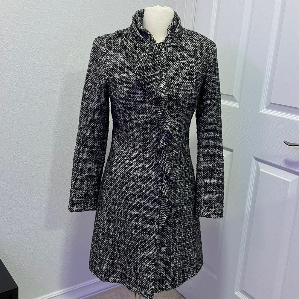 Black & White Tweed DKNY Wool Blend Coat